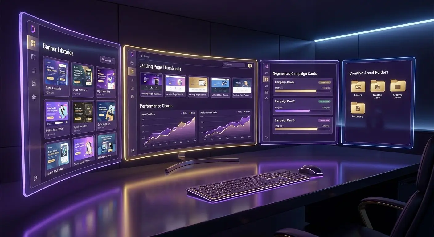 Affiliate creative library and campaign dashboard interface