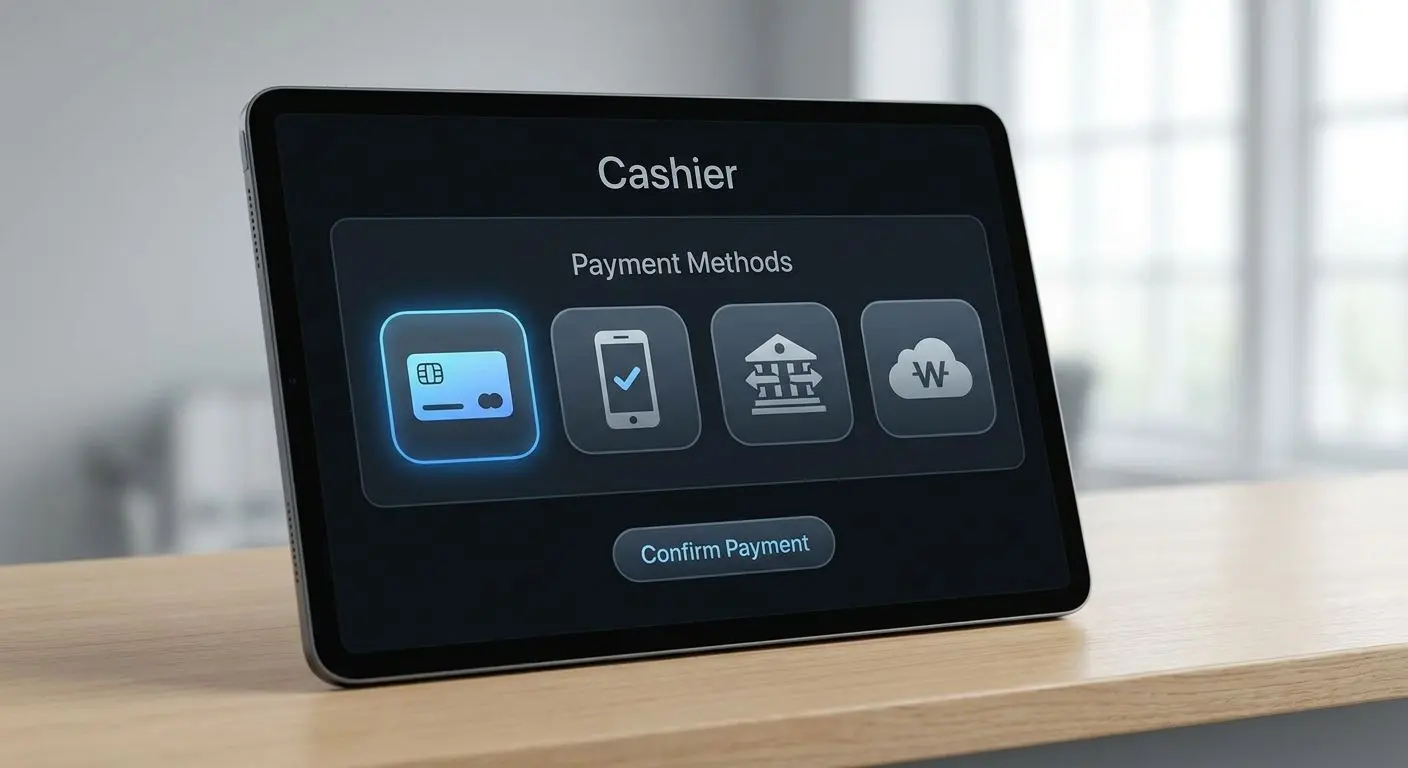 Cashier screen mockup with deposit method icons for Irish players