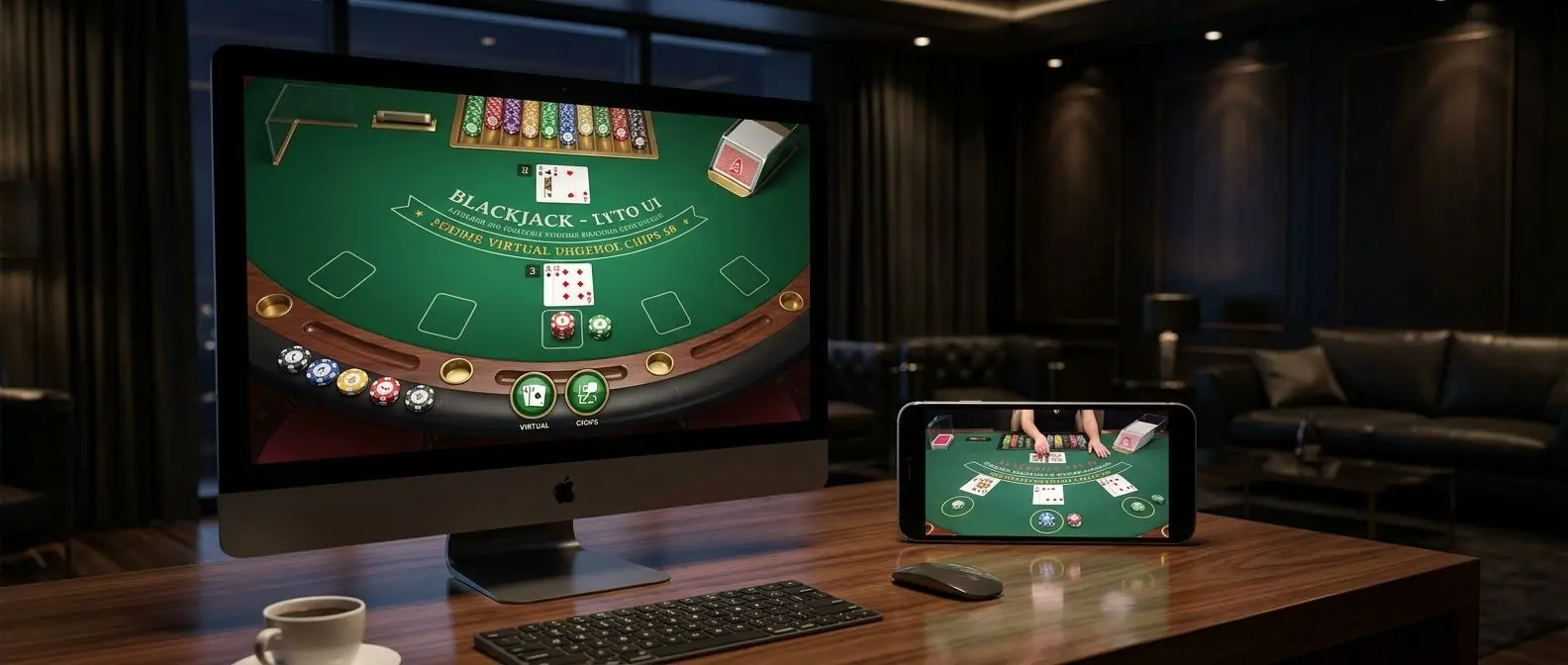 Desktop and mobile view of digital and live blackjack tables