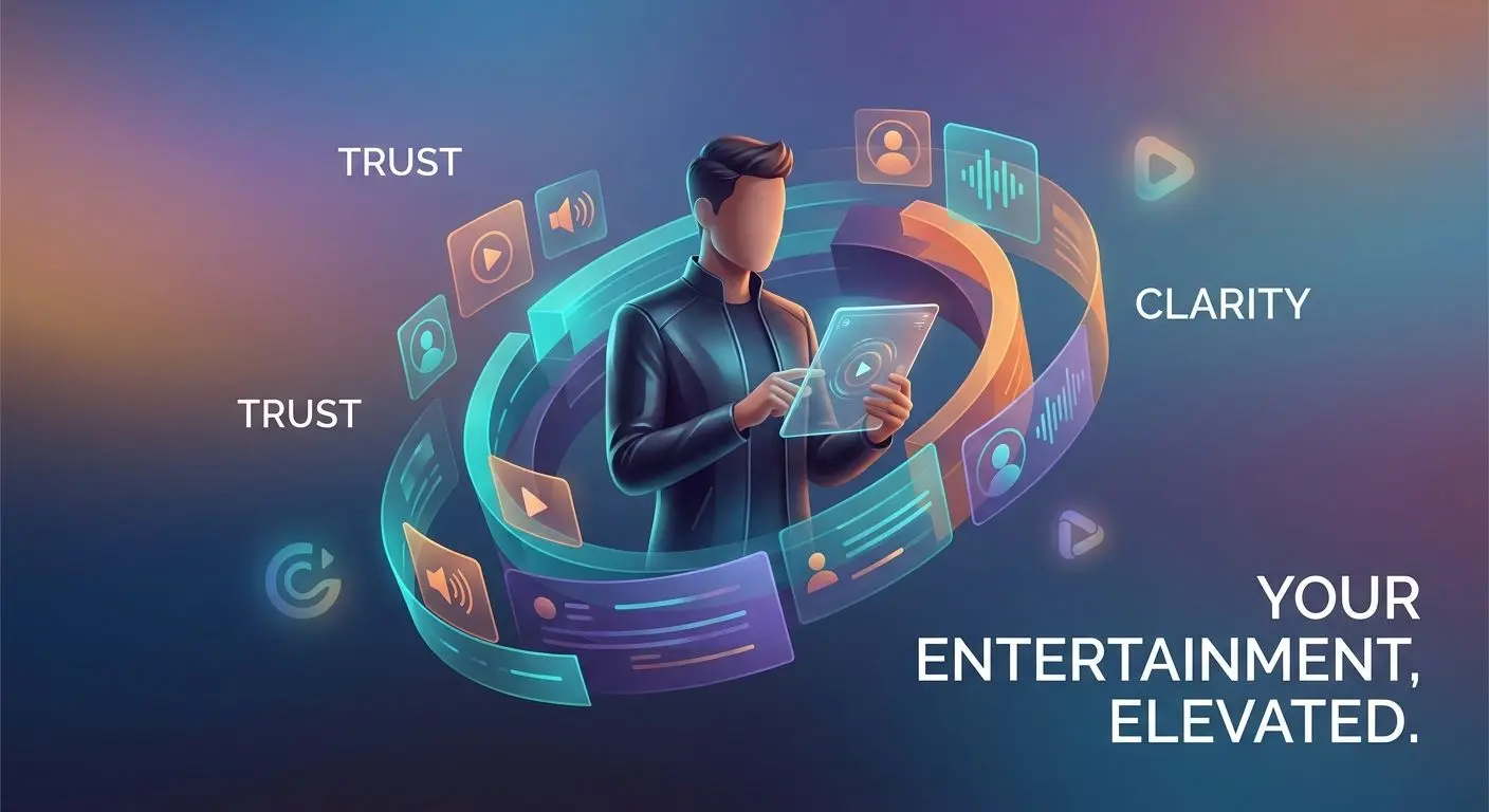 Brand visual with player at the centre and colourful transparent digital design