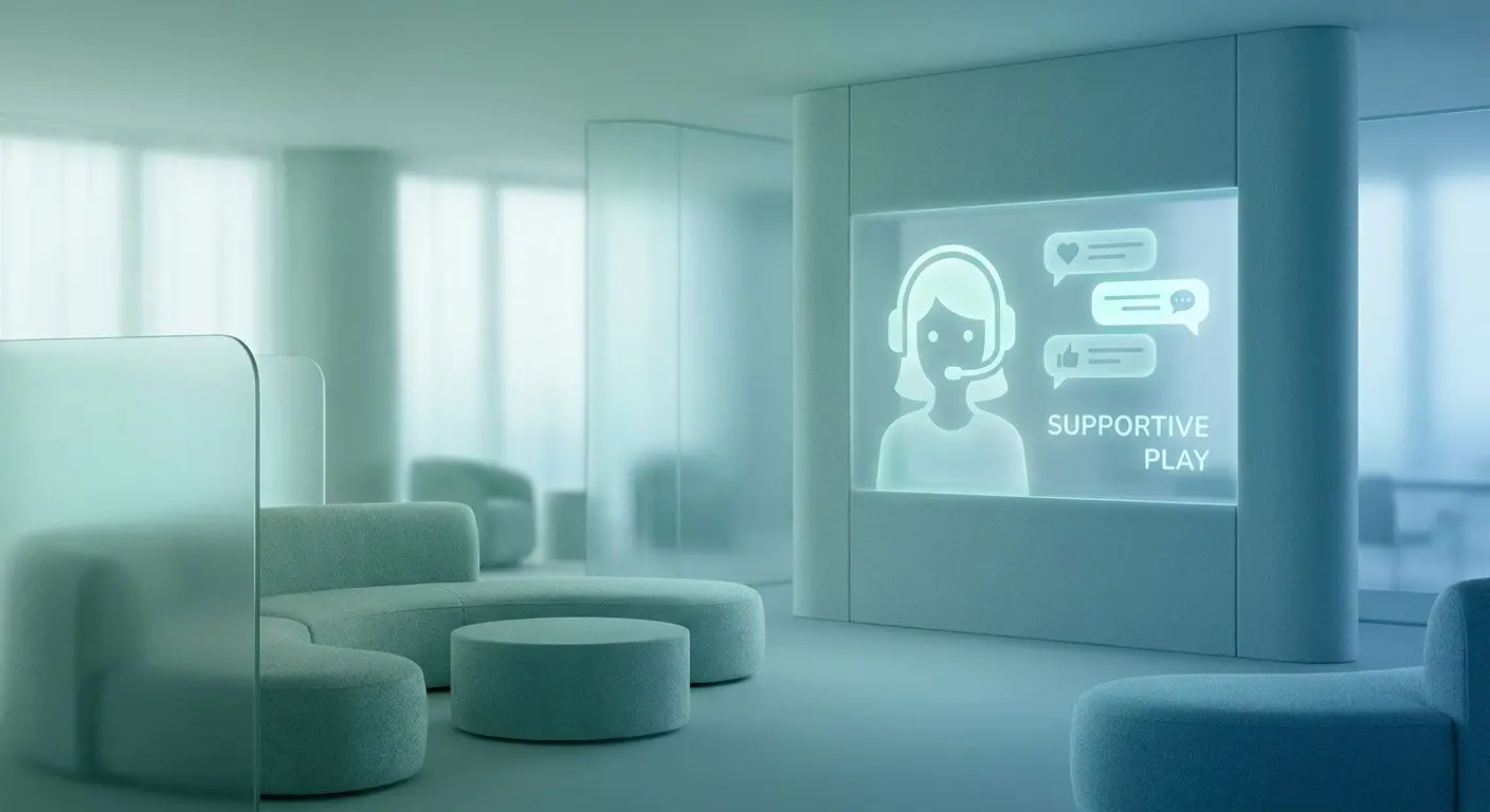 Responsible gaming support visual with calm chat-focused design