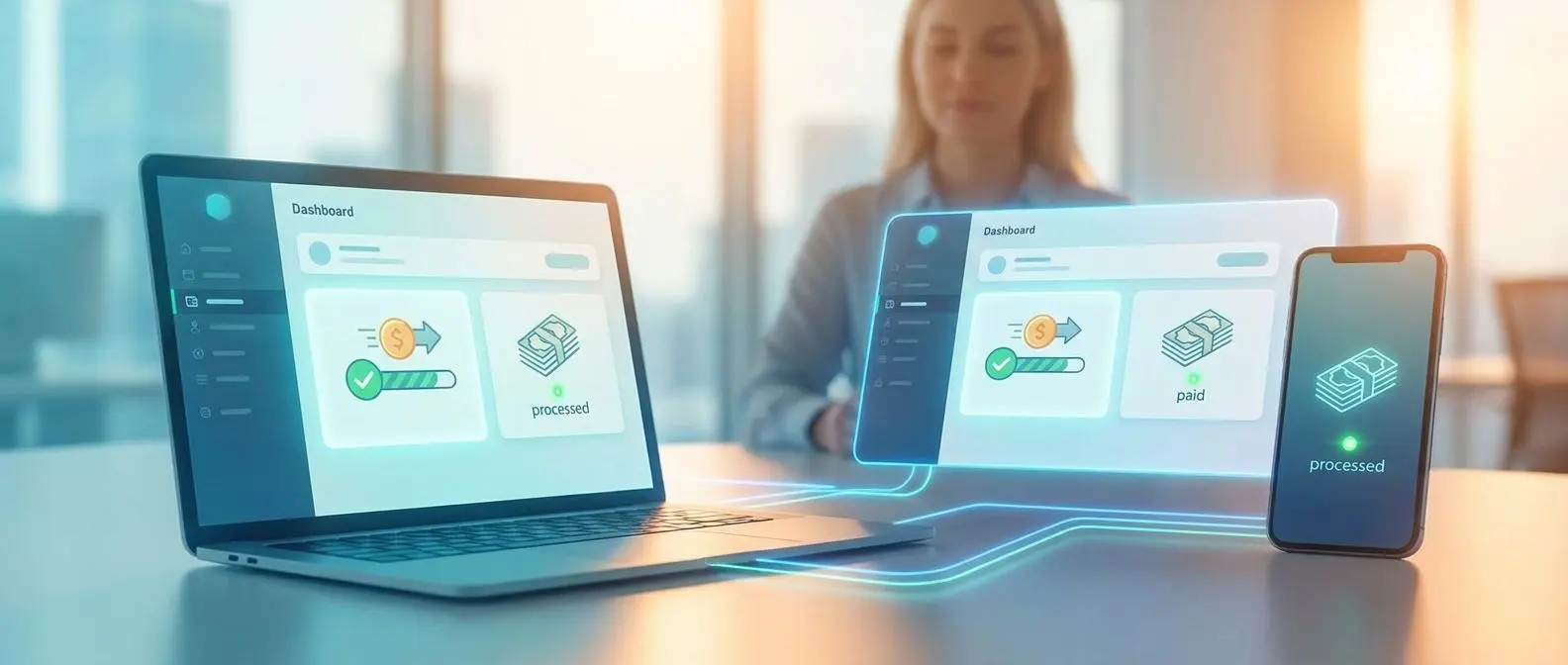 Fast digital payout interface with processed withdrawal on desktop and mobile