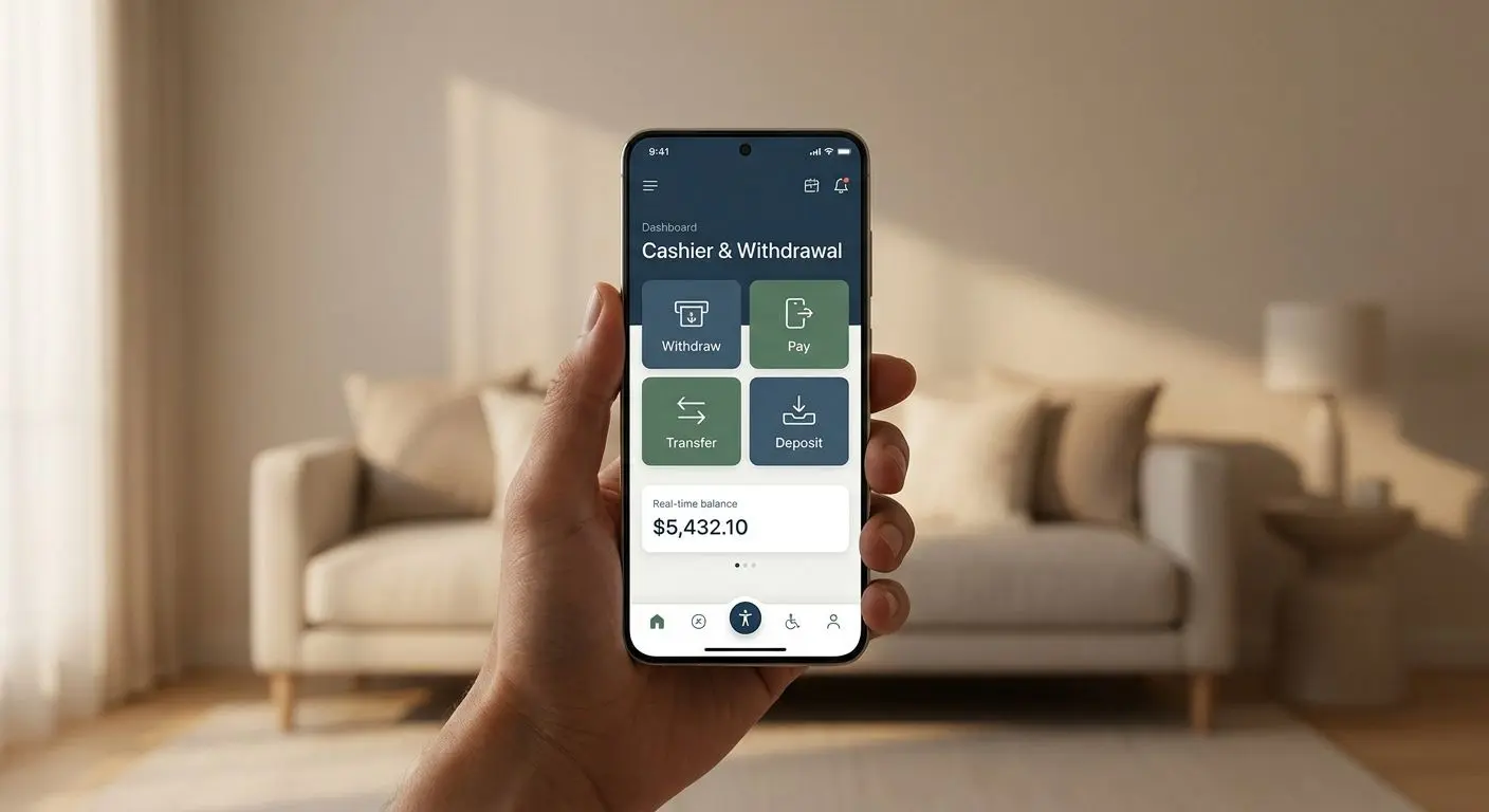 Mobile withdrawal and cashier interface on smartphone