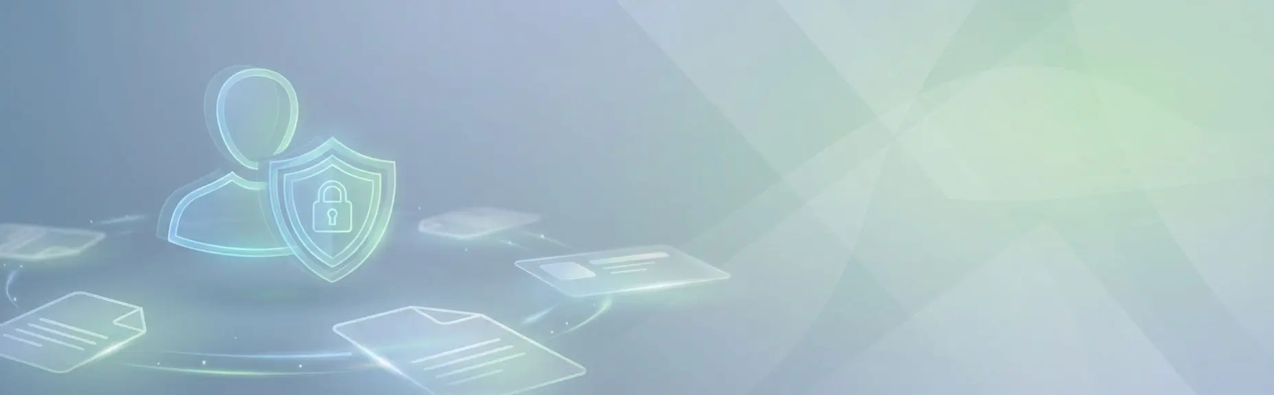 Privacy compliance banner with user silhouette, shield, lock and document elements