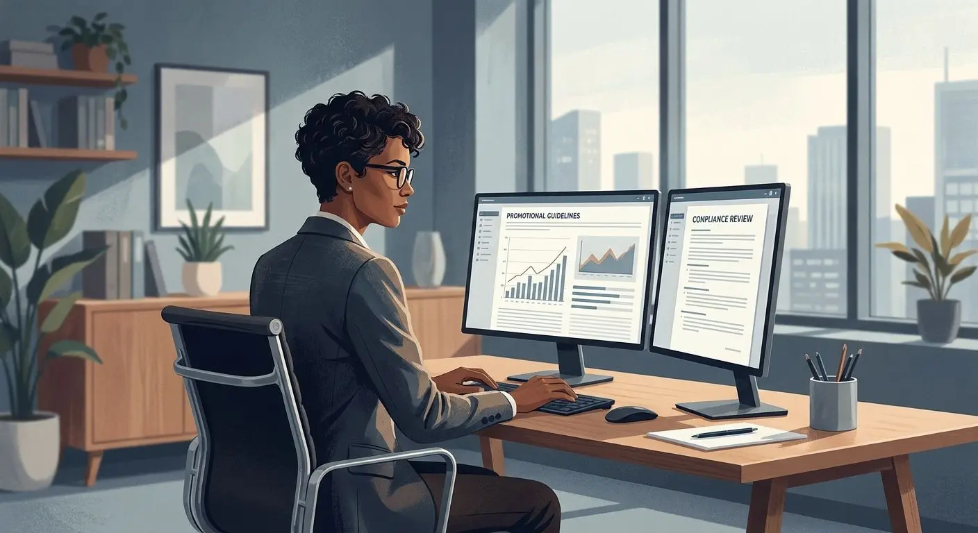 Editorial illustration of an iGaming analyst reviewing promotions