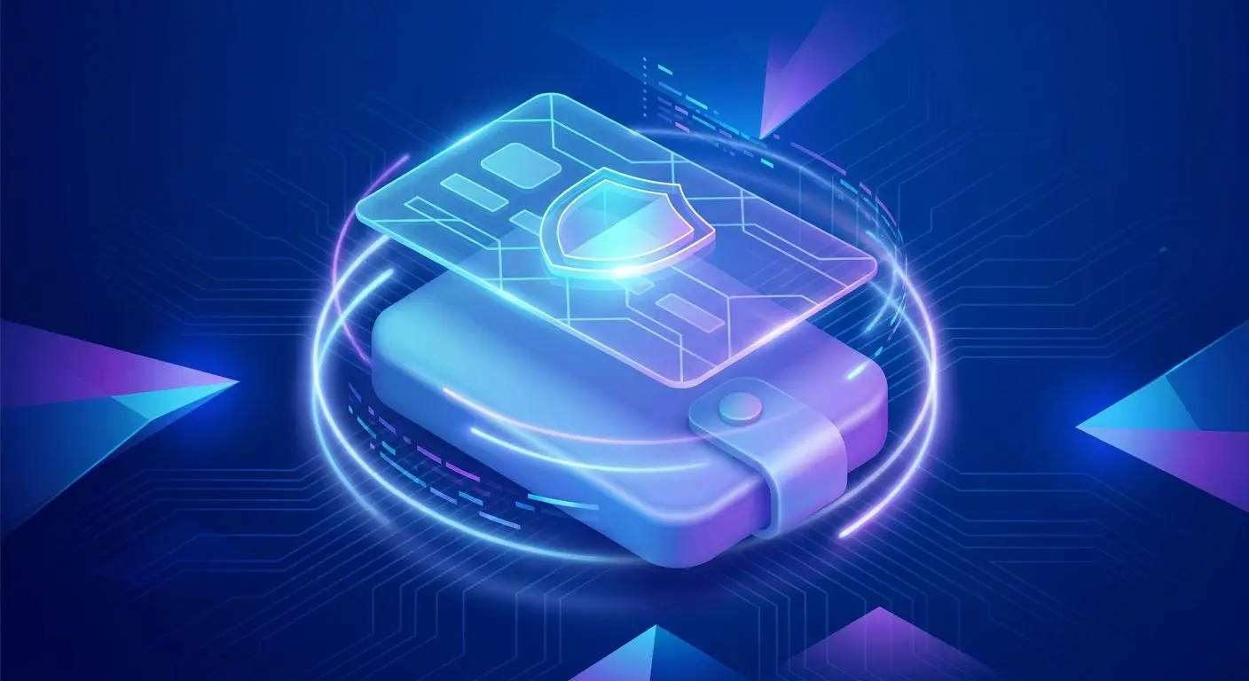 Secure payment illustration with card, wallet and shield