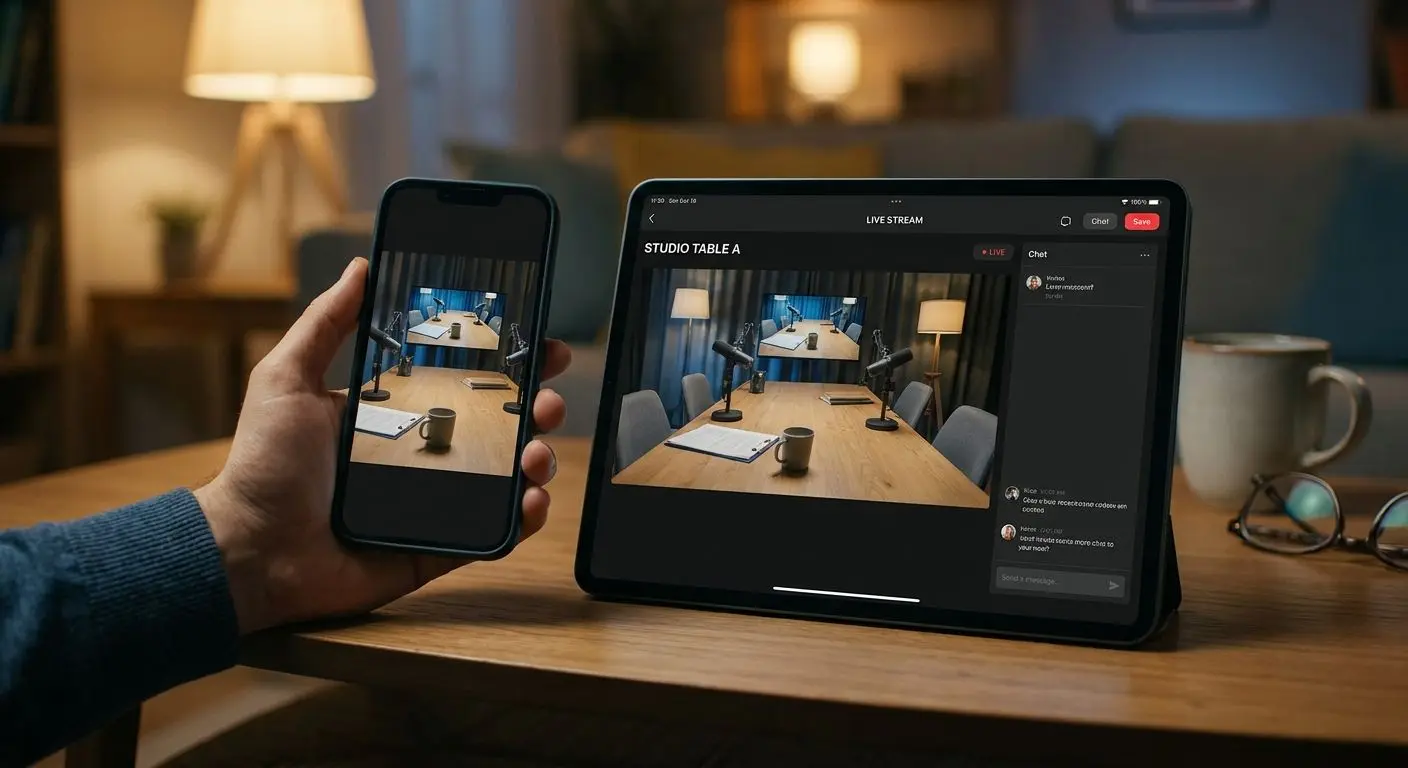 Smartphone and tablet showing a live dealer table stream