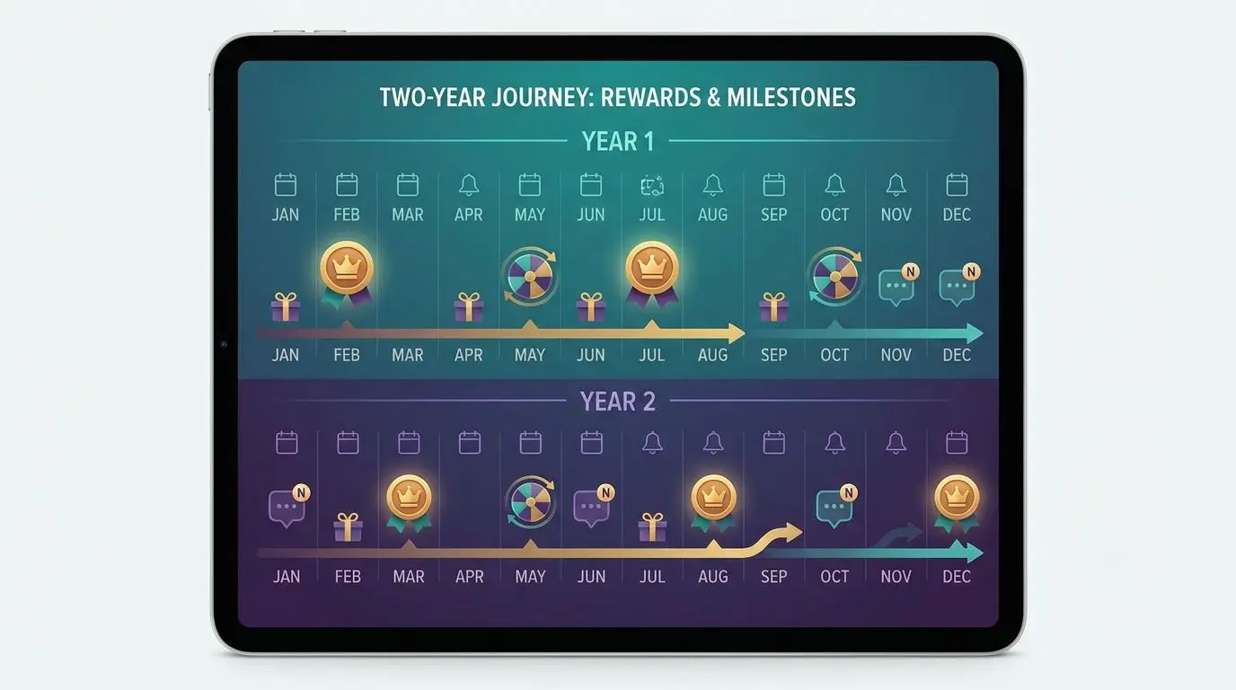 Calendar timeline showing promotional changes across 2024 and 2025