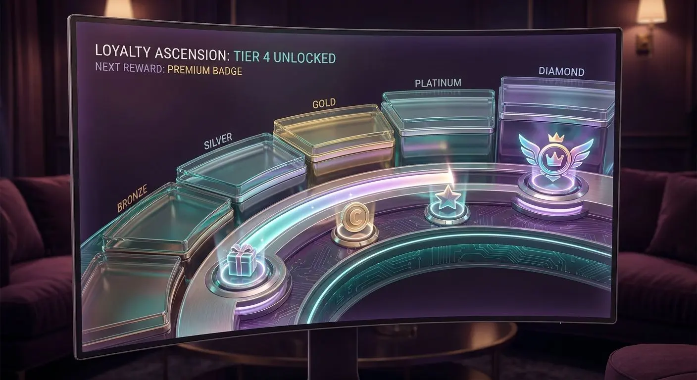 Loyalty levels and reward progress interface with premium perk icons