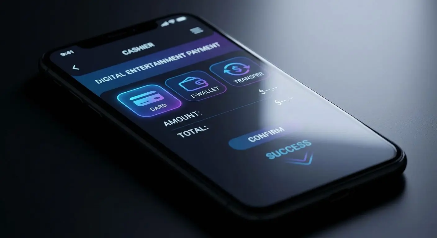 Mobile cashier interface with payment and withdrawal icons