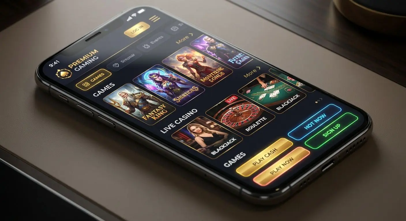 Smartphone showing the PlayOJO app lobby with game categories