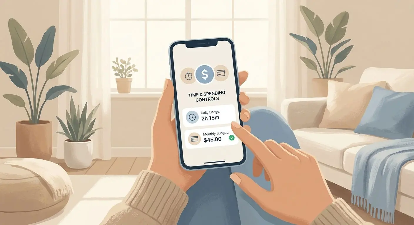 User checking time and spending controls in a mobile app