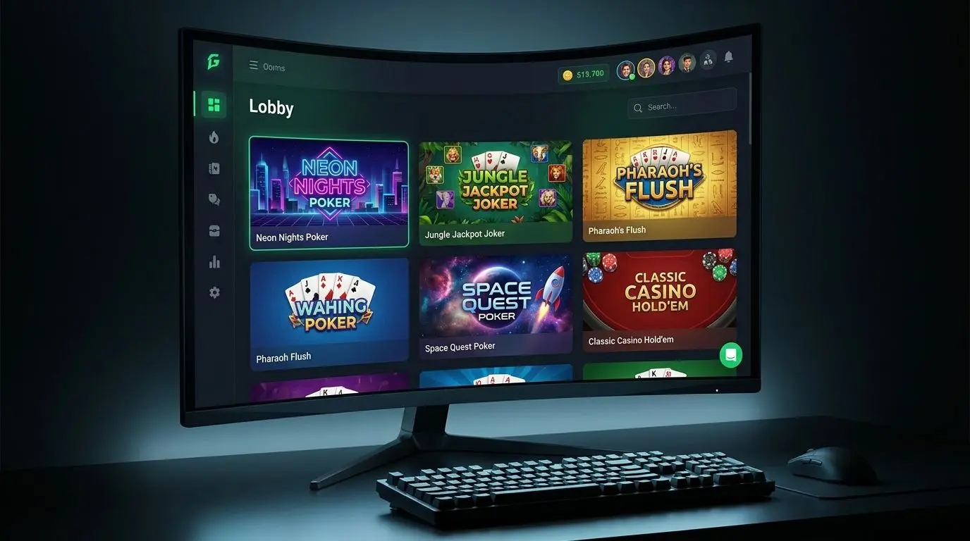 Selection of video poker game cards in an online lobby