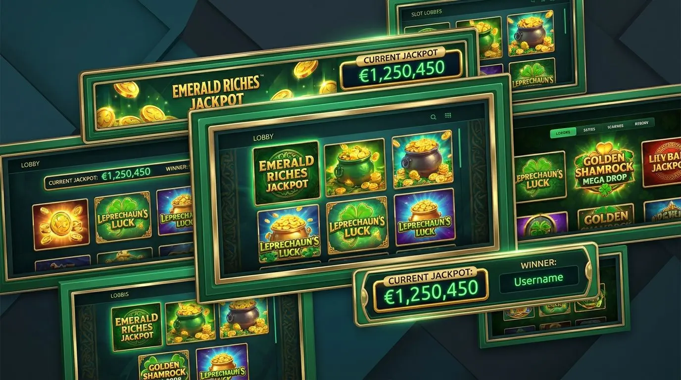Collage of jackpot game tiles and lobby sections on PlayOJO