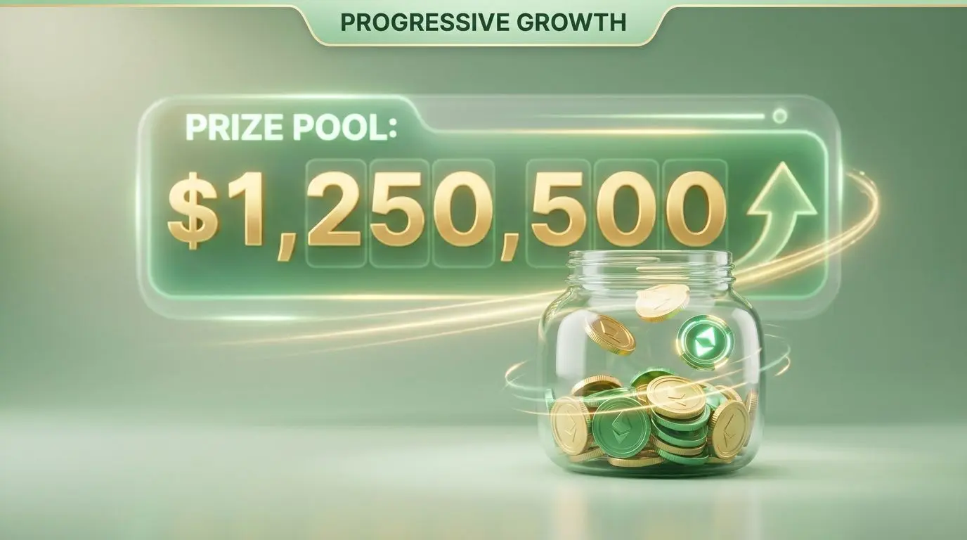 Illustration of a growing progressive jackpot counter and coin pool