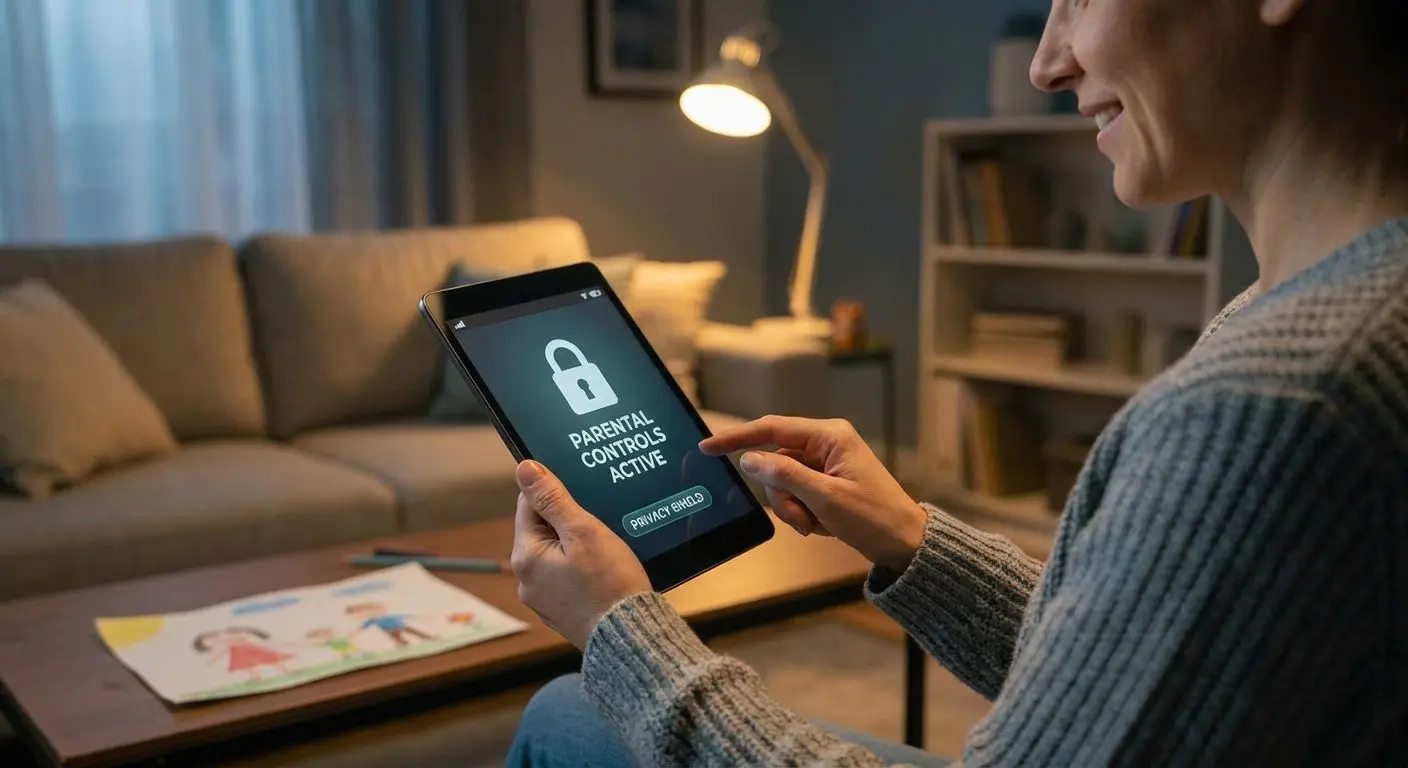 Adult enabling device lock and parental controls at home