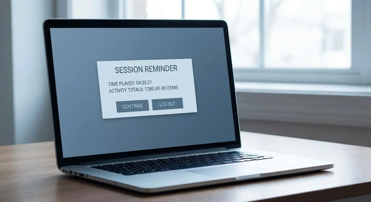 Session reminder pop-up mockup with time and result summary