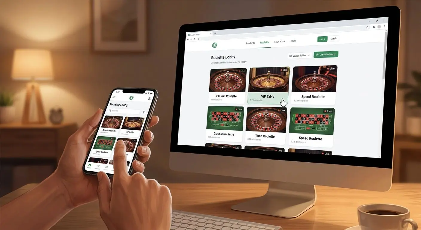 Player choosing a roulette table from an online live lobby