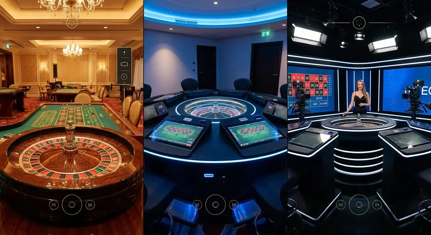 Different roulette table styles including classic, auto and live studio formats