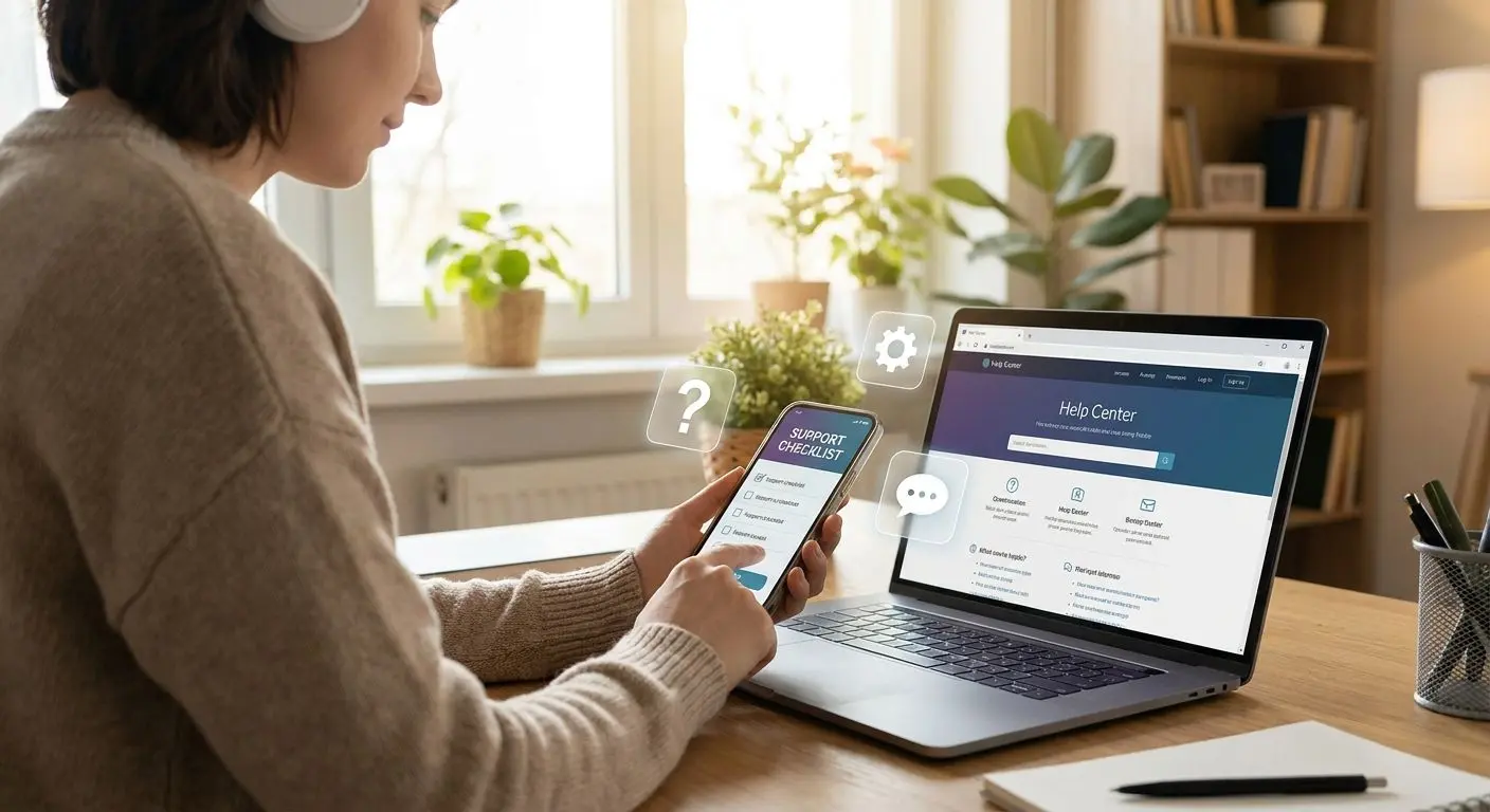 Player reviewing a support checklist before contacting customer care