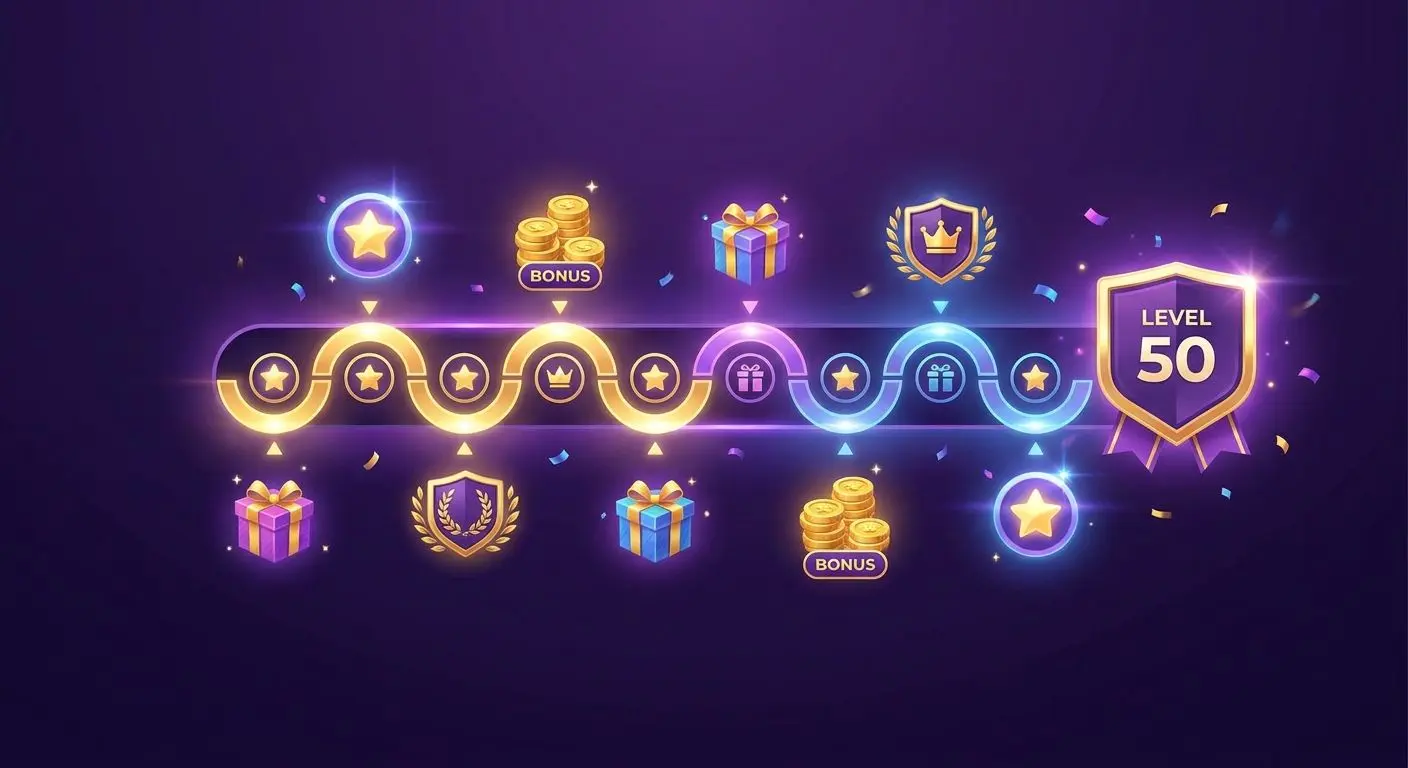 Level progress bar with reward icons for a VIP rewards programme