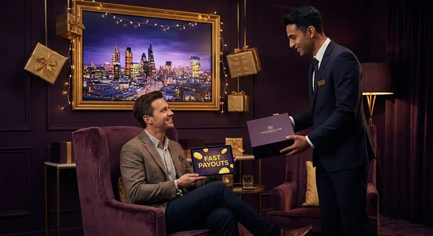 Premium rewards scene with personal support, gifts and fast withdrawals