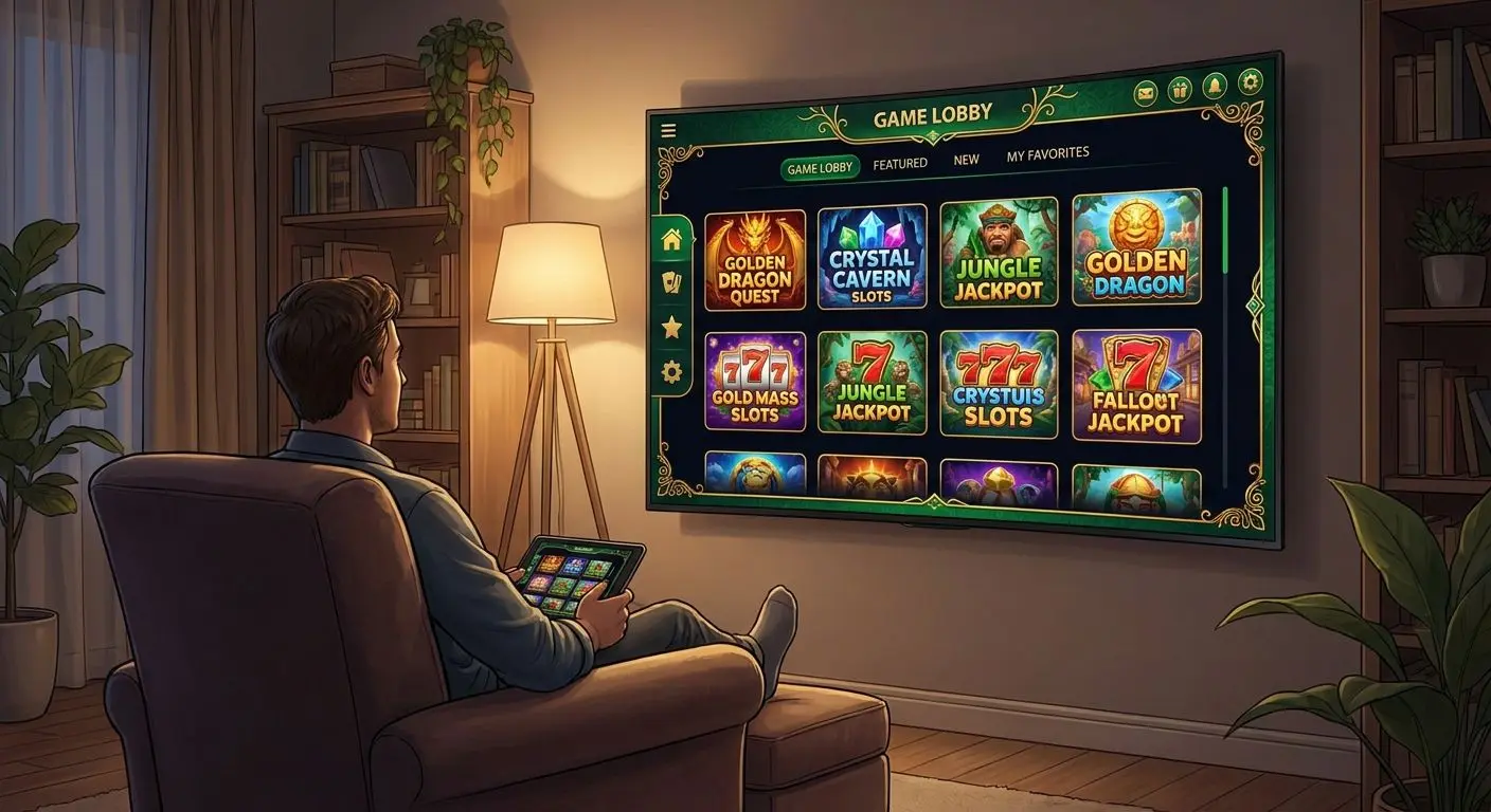 Player viewing a real money style game lobby on screen