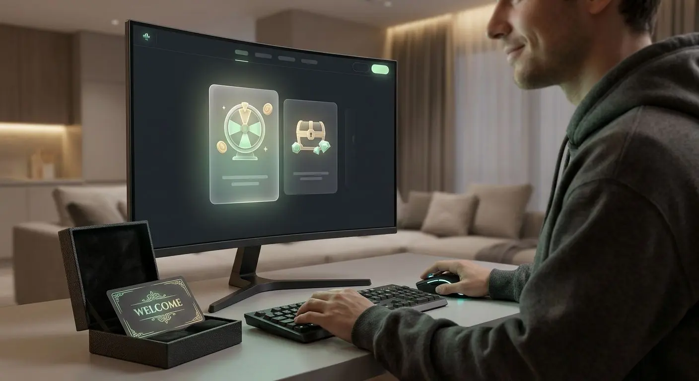New player exploring a welcome package on a gaming platform