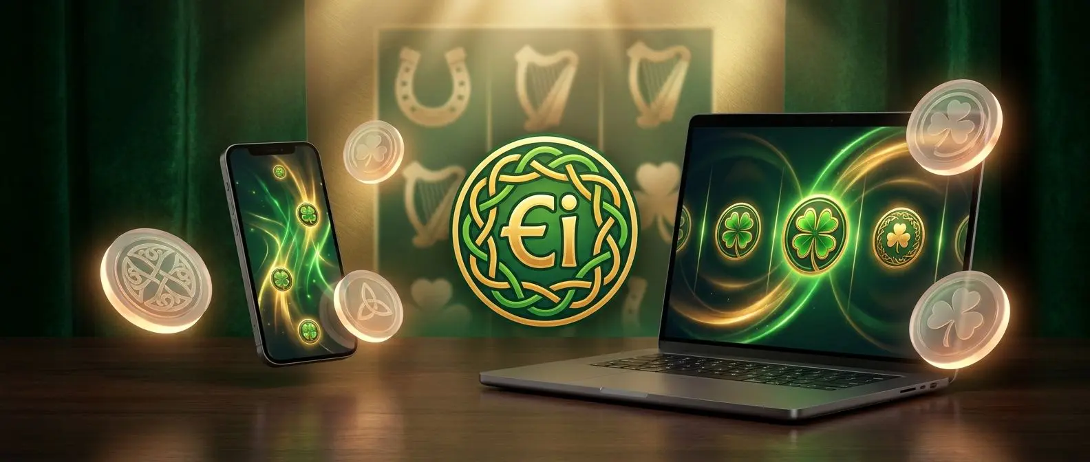 Welcome-themed gaming banner with mobile and desktop interface